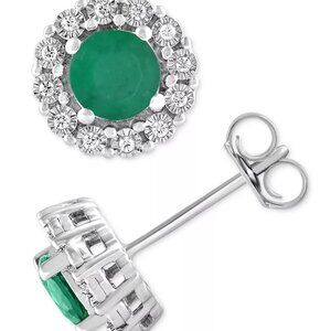 Emerald and Diamond Earrings Set in Sterling Silver - New in Box